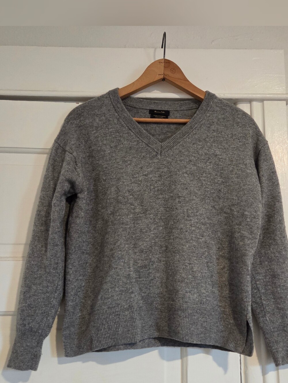 Massimo Dutti Heather Gray 100% Cashmere V-Neck Sweater Women's Extra Small